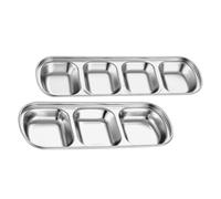 GAROZATION Assiettes Carrées à 4 Compartiments en Acier Inoxydable 2 Pièces Faciles à Nettoyer et Gain de Place, pour Dîners en et Pique-