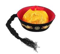 GAROZATION Chapeau de Style Traditionnel Chinois pour Carnaval et Spectacle Oriental, Accessoire Léger en Feutre et Laine Mérinos, Costume D'empereur Queue de Cheval, Facile à Ranger