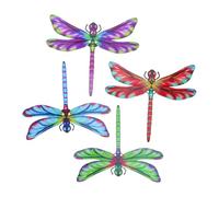 GAROZATION Décoration Murale Extérieure Résistantes aux Intempéries en Fer 4 Pièces de Libellules Colorées Trous Suspendre Préinstallés, pour Jardin et Pergola pour Jardin et Pergola