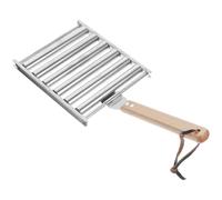 GAROZATION Grill à Saucisses Léger et Résistant la Rupture Poignée en Bois en Acier Inoxydable Support Roulant pour Barbecue Extérieur et Camping en Plein Air