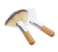 GAROZATION Lot de 2 Pinceaux à Poudre Fixante Visage en Poils Doux, Manches Courts en Bois Naturel, Grand Pinceau Éventail et Pinceau Blush Multicolore, pour Maquillage Professionnel