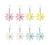 GAROZATION Lot de 4 Paires de Boucles D’oreilles Pendantes à Fleurs en Résine, Couleurs Pastel, Légères et Confortables, Accessoires pour Femmes et Filles au Quotidien