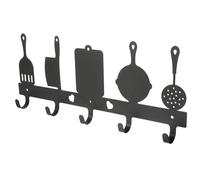 GAROZATION Patère Murale Industrielle en Fer Noir 5 Crochets Robustes pour Rangement Suspendu Cuisine, Installation Simple et Design Créatif en Silhouette D'ustensiles
