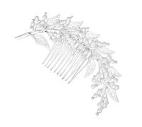 GAROZATION Peigne à Cheveux Orné de Perles de Cristaux Décoratifs en Alliage Argenté Forme Feuille Délicate, Accessoire Mariage pour Mariée ou Demoiselle D'honneur