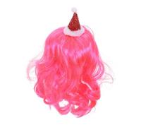 GAROZATION Postiche de Noël pour Chien et Chat avec Chapeau en Fil de Laine Rose, Bande Élastique Réglable Anti-Chute, Accessoire Festif pour Animaux de Compagnie