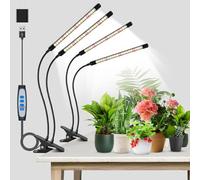 Garpsen Lampe de culture, 2PCS 2 têtes pour plantes d'intérieur, 80 LEDs Clip Led Grow Lamp avec réglage automatique de la minuterie (6/12/16H), 5 niveaux de gradation