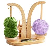 Garqitwan Dérouleur de Laine, Bobinoir à Laine en Bois, Support à Pelotes de Laine à Double Tige, Yarn Winder Support Magnétique Rotatif avec Rangement de Crochet et Tricot Accessoires