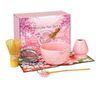 Garqitwan Matcha Kit Rose, Fouet à Matcha 7 Pièces Avec Fouet Matcha, Bol Matcha Bec Verseur, Tamis, Support Chasen et Cuillère Matcha, Accessoires Matcha Complet pour la Cérémonie du Thé