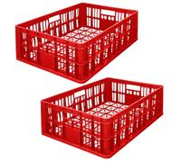 Garronda Bac plastique rectangulaire 69x47x20 cm caisse ouverte empilable ventilée HDPE grande capacité pour stockage transport agriculture entrepôt Boîte de rangement GD-0190 (Rouge) Lot de 2