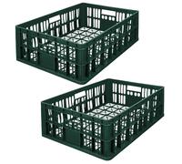 Garronda Bac plastique rectangulaire 69x47x20 cm caisse ouverte empilable ventilée HDPE grande capacité pour stockage transport agriculture entrepôt Boîte de rangement GD-0190 (Vert) Lot de 2