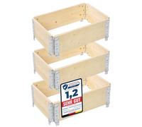 Garronda Carré Potager modulable en Bois Naturel 60x40x20 cm - Jardinière extérieure en palettes, empilable et Pliable, pour Jardin, Plantes, Fleurs, Herbes, Fruits et légumes GD-0141, 3 pièces