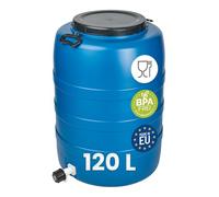 Garronda Fût Alimentaire 120 L avec Robinet Plastique HDPE Tonneau Baril Grande Ouverture pour Eau, Stockage et Fermentation Recuperateur D Eau De Pluie GD-0186 Bleu