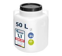 Garronda Fût Alimentaire Carré 50L sans Robinet, HDPE sans BPA avec Couvercle pour Eau et Fermentation GD-0088, Blanc
