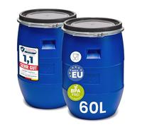 Garronda Lot de 2 fûts 60L en HDPE Alimentaire sans BPA - Barils à Large Ouverture pour Eau, Jardin, Aliments Animaux - Tonneaux de Stockage universels - Bleu GD-0122, Bleu