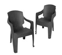 Garronda Lot de 3 Chaises de Jardin Extérieur Empilables Anthracite GD-0254 | Fauteuils Rotin Accoudoirs, Durable, Résistant aux UV, Intempéries, Mobilier de Balcon, Terrasse, Camping et Restaurant