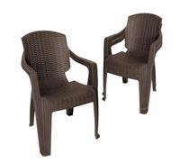 Garronda Lot de 3 Chaises de Jardin Extérieur Empilables Marron GD-0254 | Fauteuils Rotin Accoudoirs, Durable, Résistant aux UV, Intempéries, Mobilier de Balcon, Terrasse, Camping et Restaurant