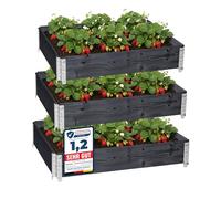 Garronda Potager surélevé en Bois Naturel 120x80x20 cm pour Jardin - Jardinière rectangulaire 3 piècespour Plantes, Fleurs, légumes et Herbes - Bac Potager en Bois GD-0075, Anthracite