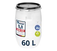 Garronda Réservoir d'eau de 60 litres Baril Alimentaire Bidon Eau GD-0078 | Fût à Large Ouverture, en HDPE, sans BPA, Tonneau de Jardin, Bac à Aliments pour Animaux, Conteneur d'Eau, Universel, Blanc