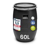 Garronda réservoir d'eau de 60 litres, Baril Alimentaire, fût à Large Ouverture en HDPE et sans BPA, tonneau de Jardin, bac à Aliments pour Animaux, conteneur d'eau, tonneau Universel GD-0078, Noir