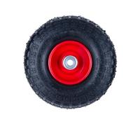 Garronda Roue de brouette 3.00-4 avec axe et roulements, pneumatique 2PR Ø 260×81 mm, jante acier peinte, valve auto, moyeu 79 mm alésage 16 mm - roue de rechange pour chariot GD-0163, Noir-Rouge