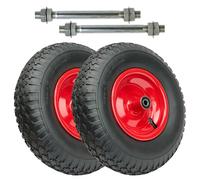 Garronda Roue de brouette 4.00-6 2PR Ø320x90mm, avec axe, roulements, jante acier, valve auto, moyeu 97mm alésage 12mm, Lot de 2, GD-0163, Noir-Rouge