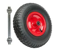 Garronda Roue de brouette 4.00-6 avec axe et roulements, pneumatique 2PR Ø 320×90 mm, jante acier peinte, valve auto, moyeu 97 mm alésage 12 mm - roue de rechange pour chariot GD-0163, Noir-Rouge