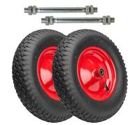 Garronda Roue de brouette 4.80/4.00-8 2PR Ø390x95mm, avec axe, doubles roulements, jante acier, valve auto, moyeu 97mm alésage 12mm, Lot de 2, GD-0163, Noir-Rouge