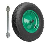 Garronda Roue de brouette 4.80/4.00-8 4PR Ø 390×97 mm avec axe, profil losange, jante acier peinte, doubles roulements, valve auto, moyeu 97 mm alésage 12 mm GD-0163, Noir-Vert