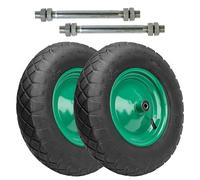 Garronda Roue de brouette 4.80/4.00-8 4PR Ø390x97mm, avec axe, doubles roulements, jante acier, valve auto, moyeu 97mm alésage 12mm, Lot de 2, GD-0163, Noir-Vert