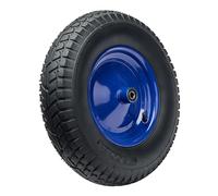 Garronda Roue de brouette 4.80/4.00-8 6PR Ø 390×97 mm avec axe, pneumatique renforcée, jante acier, doubles roulements, valve auto, moyeu 99 mm alésage 12 mm - pour charges é GD-0163, Noir-Bleu