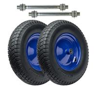 Garronda Roue de brouette 4.80/4.00-8 6PR Ø390x97mm, avec axe, doubles roulements, jante acier, valve auto, moyeu 99mm alésage 12mm, Lot de 2, GD-0163, Noir-Bleu