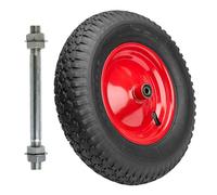 Garronda Roue de brouette 4.80/4.00-8 avec axe, pneumatique 2PR Ø 390×95 mm, jante acier peinte, doubles roulements, valve auto, moyeu 97 mm alésage 12 mm - roue de remplaceme GD-0163, Noir-Rouge