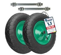 Garronda x2 Roue de Brouette 4.80/4.00-8 4PR Ø 390×97 mm Gonflable GD-0163 | Roue de Rechange Pneumatique, avec Axe et Roulements, Jante Acier, Valve Auto, Moyeu 99mm, pour Chariot et Diable, Noir-Vert