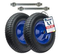 Garronda x2 Roue de Brouette 4.80/4.00-8 6PR Ø 390×97 mm Gonflable GD-0163 | Roue de Rechange Pneumatique, avec Axe et Roulements, Jante Acier, Valve Auto, Moyeu 99mm, pour Chariot et Diable, Noir-Bleu