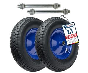 Garronda x2 Roue de Brouette 4.80/4.00-8 6PR Ø 390×97 mm Gonflable GD-0163 | Roue de Rechange Pneumatique, avec Axe et Roulements, Jante Acier, Valve Auto, Moyeu 99mm, pour Chariot et Diable, Noir-Bleu