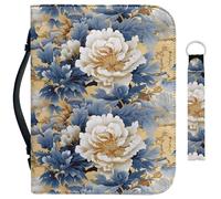 Garronmavis Boho Peony Bible Cover Flowers Painting Bible Case Floral Painting Bible Tote with Matching Leather Keychain - M