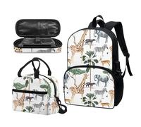 Garronmavis Ensemble sac à dos tropical hawaïen, Van Gogh La nuit étoilée, sac à déjeuner isotherme motif flèche tribal paresseux boîte à crayons durable, Animal du zoo Forest Party, Ensemble cartable