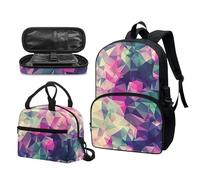 Garronmavis Ensemble sac à dos tropical hawaïen, Van Gogh La nuit étoilée, sac à déjeuner isotherme motif flèche tribal paresseux boîte à crayons durable, Losange dégradé géométrique, Ensemble