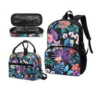 Garronmavis Ensemble sac à dos tropical hawaïen, Van Gogh La nuit étoilée, sac à déjeuner isotherme motif flèche tribal paresseux boîte à crayons durable, Feuilles de palmier tropicales., Ensemble