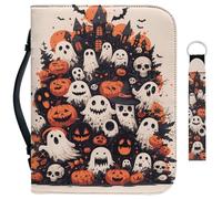 Garronmavis Étui de bible d'Halloween chauve-souris fantôme avec poignée et porte-clés, sac de bible citrouille, sac de protection pour la Bible Jour des morts - XL