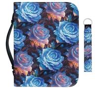 Garronmavis Étui de la Bible à fermeture éclair pour filles - Motif roses du ciel étoilé - Bleu cristal - Taille XL