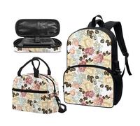 Garronmavis Galaxy Butterfly Lot de 3 sacs à dos isolants pour jeunes, motif requin funky 43,2 cm, sac à crayons multicouche pour jeunes, Pivoine rétro, Ensemble cartable
