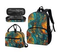 Garronmavis Galaxy Butterfly Lot de 3 sacs à dos isolants pour jeunes, motif requin funky 43,2 cm, sac à crayons multicouche pour jeunes, Peinture fluide turquoise, Ensemble cartable