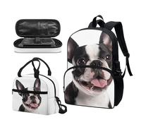 Garronmavis Galaxy Butterfly Lot de 3 sacs à dos isolants pour jeunes, motif requin funky 43,2 cm, sac à crayons multicouche pour jeunes, Bouledogue français, Ensemble cartable