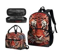 Garronmavis Galaxy Butterfly Lot de 3 sacs à dos isolants pour jeunes, motif requin funky 43,2 cm, sac à crayons multicouche pour jeunes, Sculpture en papier Tigre, Ensemble cartable