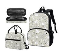 Garronmavis Galaxy Butterfly Lot de 3 sacs à dos isolants pour jeunes, motif requin funky 43,2 cm, sac à crayons multicouche pour jeunes, Fleur de poule dessin animé, Ensemble cartable