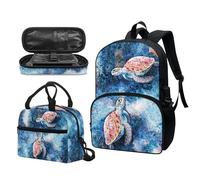 Garronmavis Galaxy Butterfly Lot de 3 sacs à dos isolants pour jeunes, motif requin funky 43,2 cm, sac à crayons multicouche pour jeunes, Tortue de mer galaxie, Ensemble cartable
