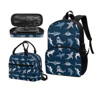 Garronmavis Galaxy Butterfly Lot de 3 sacs à dos isolants pour jeunes, motif requin funky 43,2 cm, sac à crayons multicouche pour jeunes, Ocean Shark Bleu marine, Ensemble cartable