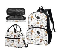 Garronmavis Galaxy Butterfly Lot de 3 sacs à dos isolants pour jeunes, motif requin funky 43,2 cm, sac à crayons multicouche pour jeunes, Joli chat., Ensemble cartable
