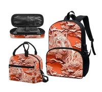 Garronmavis Galaxy Butterfly Lot de 3 sacs à dos isolants pour jeunes, motif requin funky 43,2 cm, sac à crayons multicouche pour jeunes, Fleur de tigre blanche, Ensemble cartable